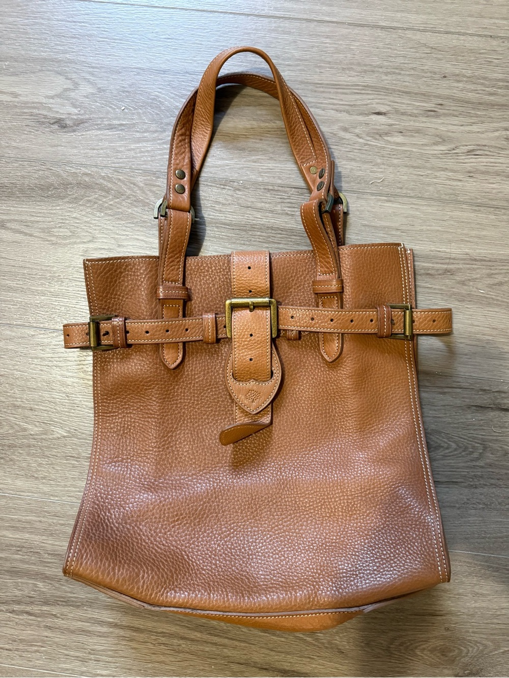 Mulberry Chestnut Pebbled Leather Tote with Brass Accents